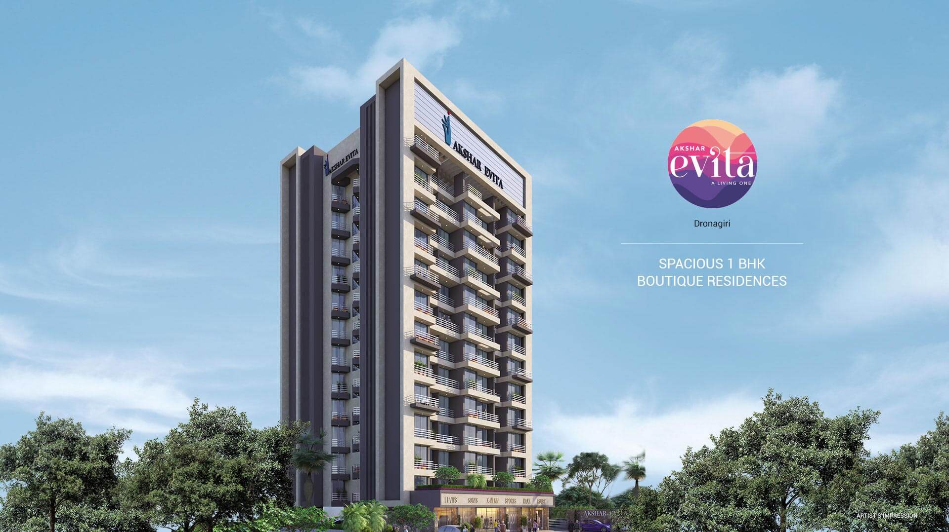 Akshar Evita tower block, sky